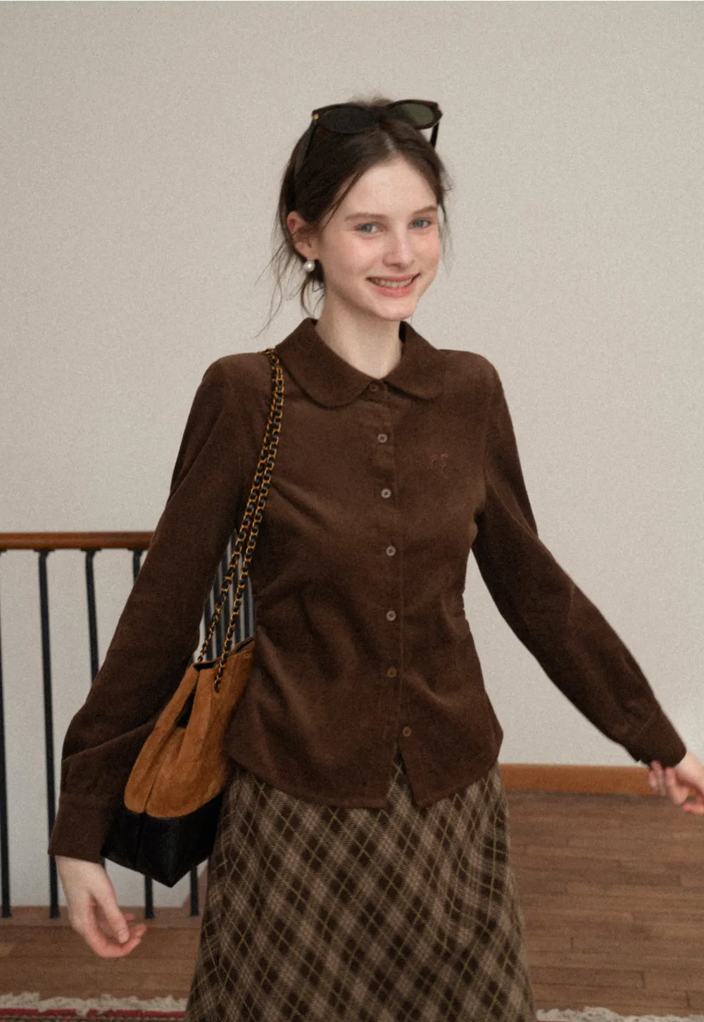 Elegant Corduroy Blouse with Ruched Detail