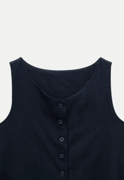 Women’s Button Vest & Wide-Leg Pants Set with Waist Cord