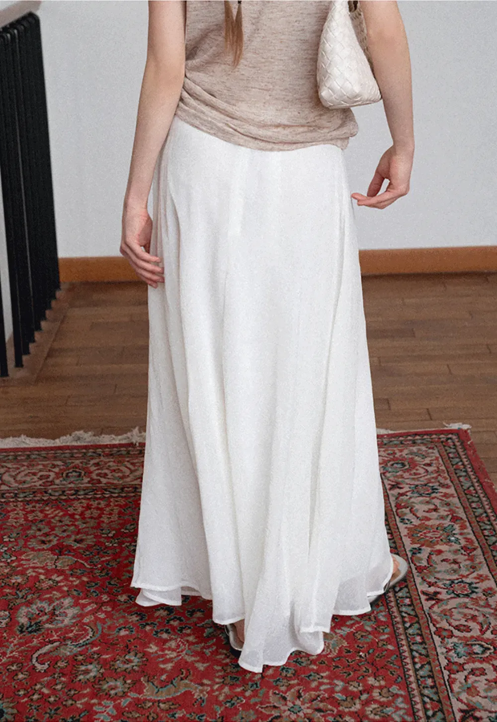 Flowy Maxi Skirt with Lace Trim and Drawstring Waist