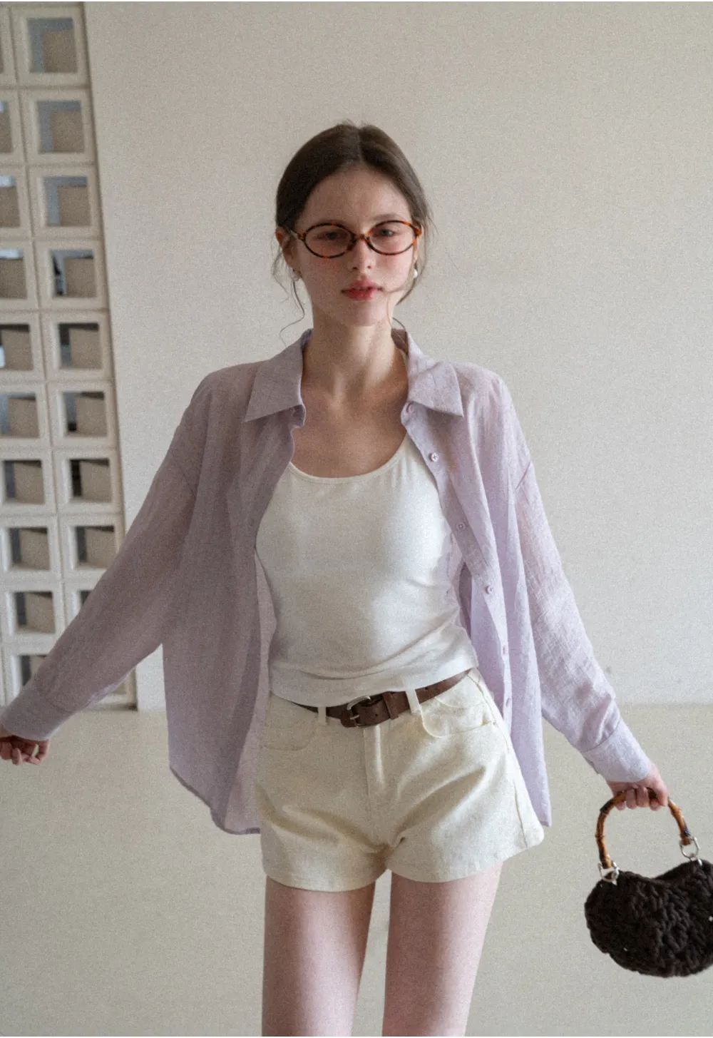 Lightweight Button Up Shirt with V Neck and Long Sleeves