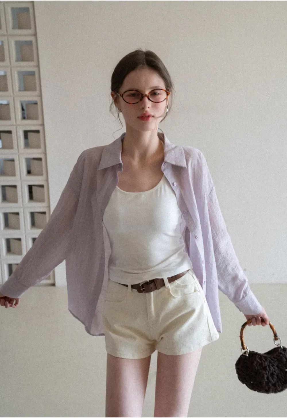 Lightweight Button Up Shirt with V Neck and Long Sleeves