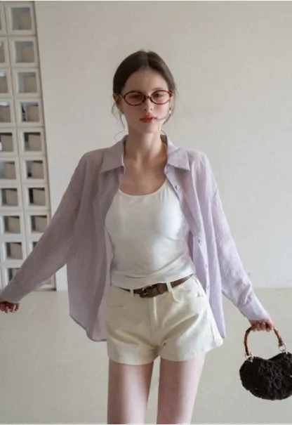 Lightweight Button Up Shirt with V Neck and Long Sleeves