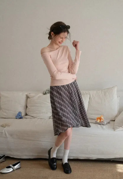 Asymmetrical long sleeve off shoulder top