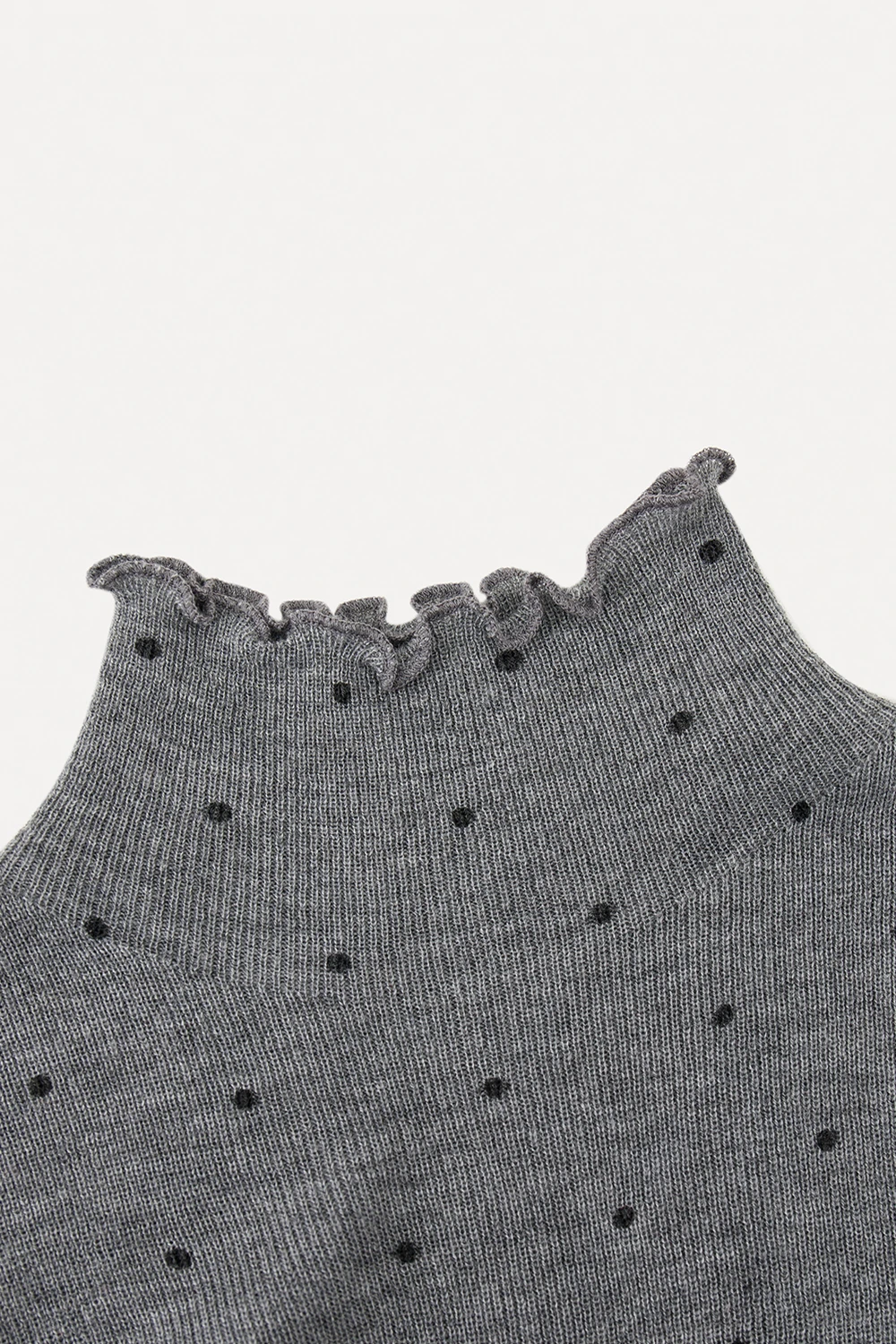 Polka Dot High Neck Ruffle Knit Top