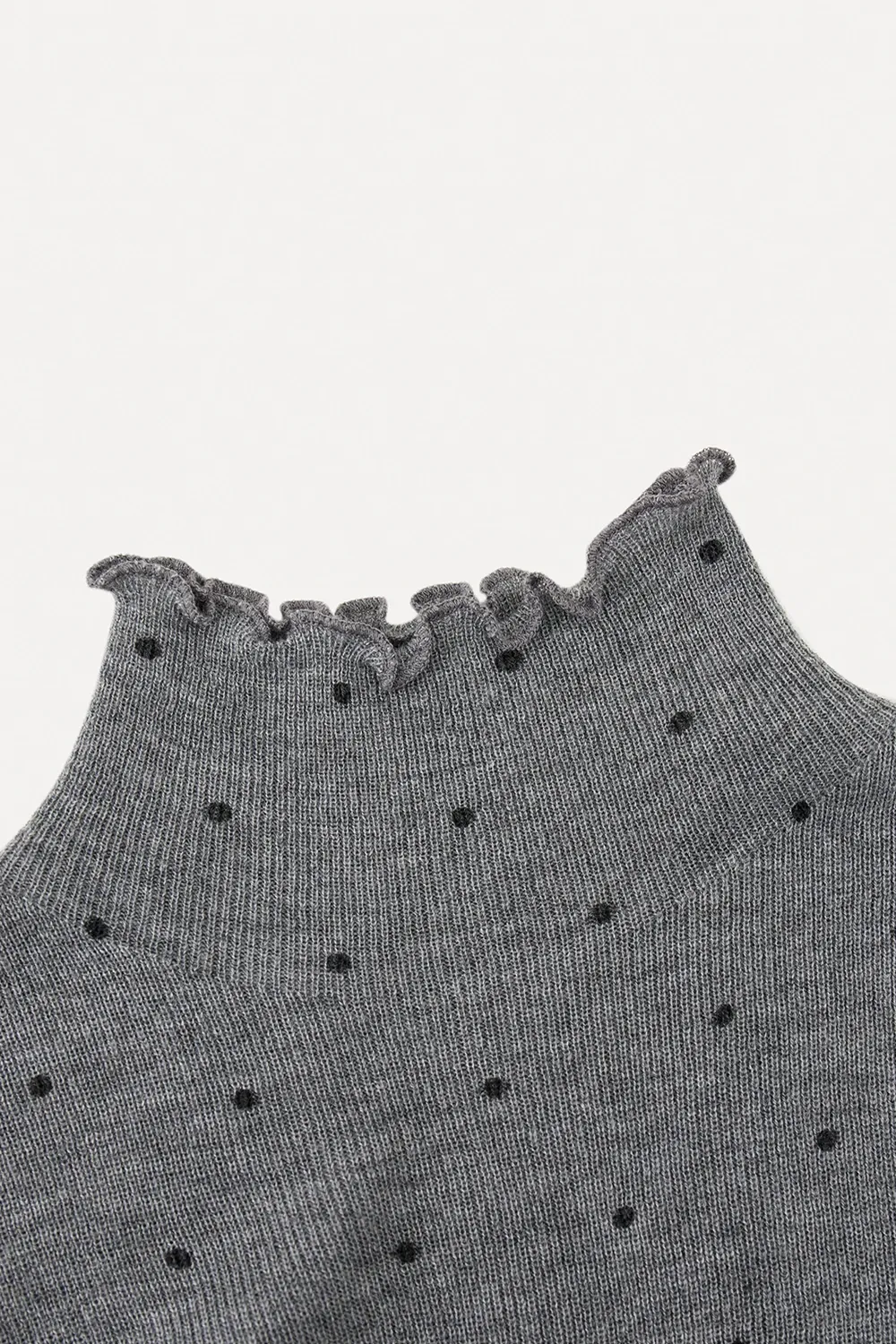 Polka Dot High Neck Ruffle Knit Top