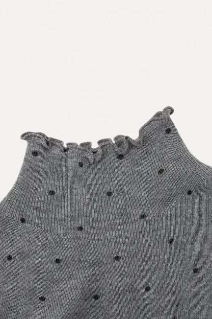 Polka Dot High Neck Ruffle Knit Top