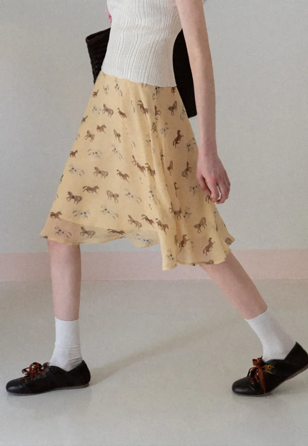 Horse Print Flared Midi Skirt