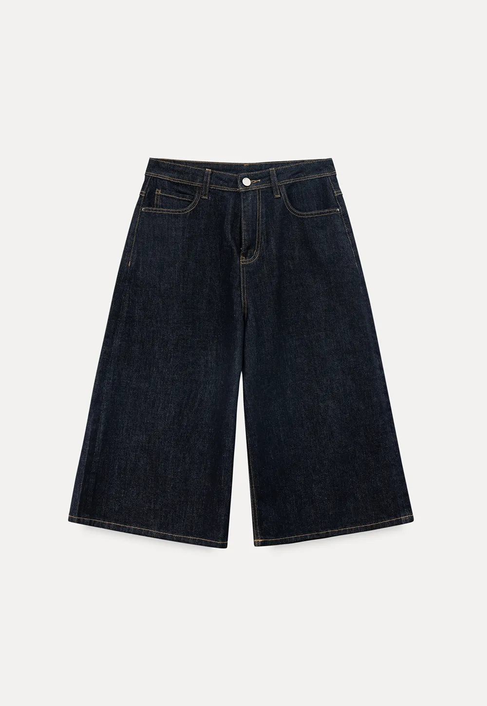 Wide leg cropped denim pants with contrast stitching