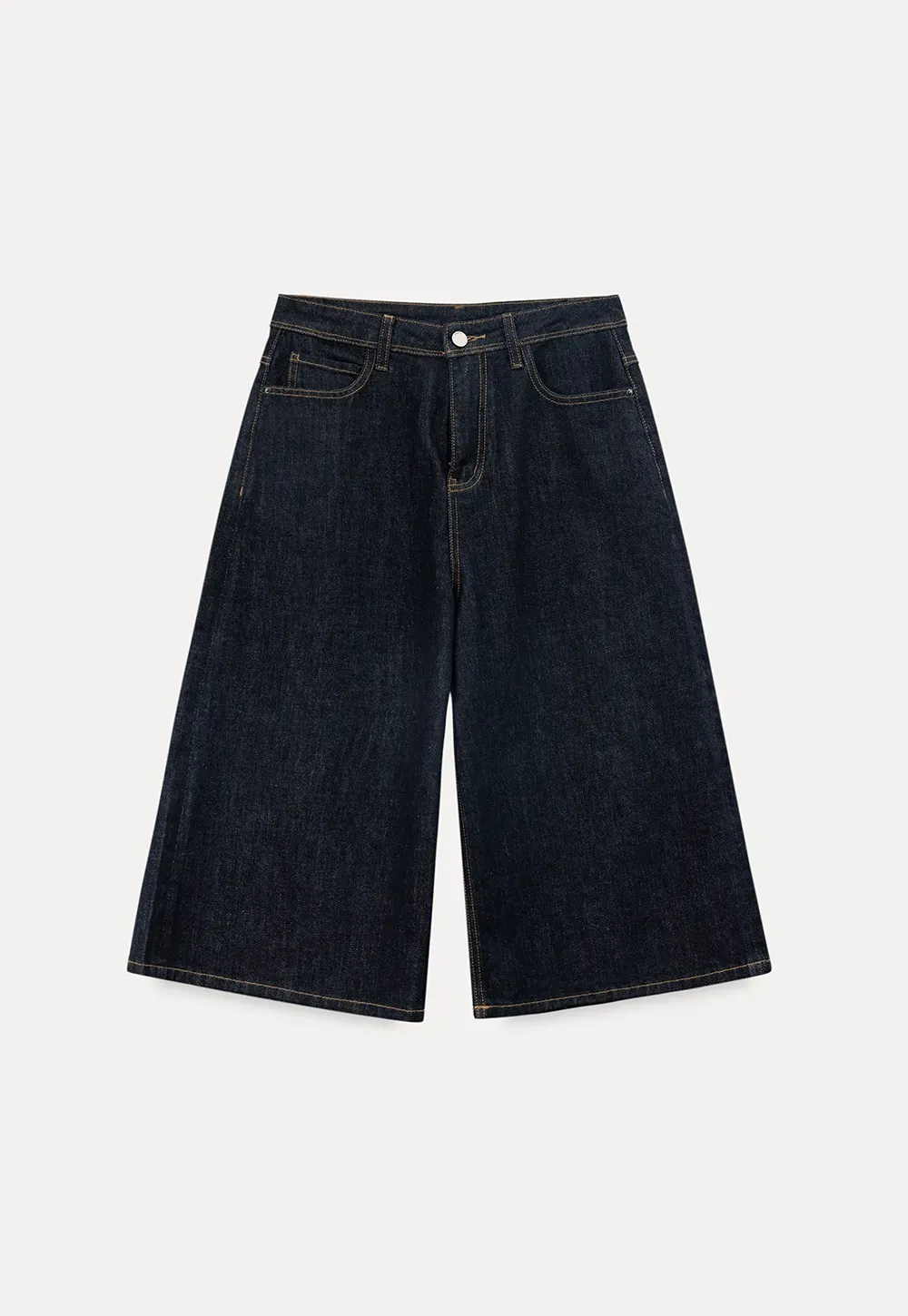 Wide leg cropped denim pants with contrast stitching