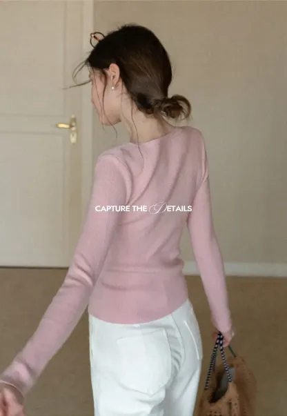 Elegant Henley Knit Top with Button Detail