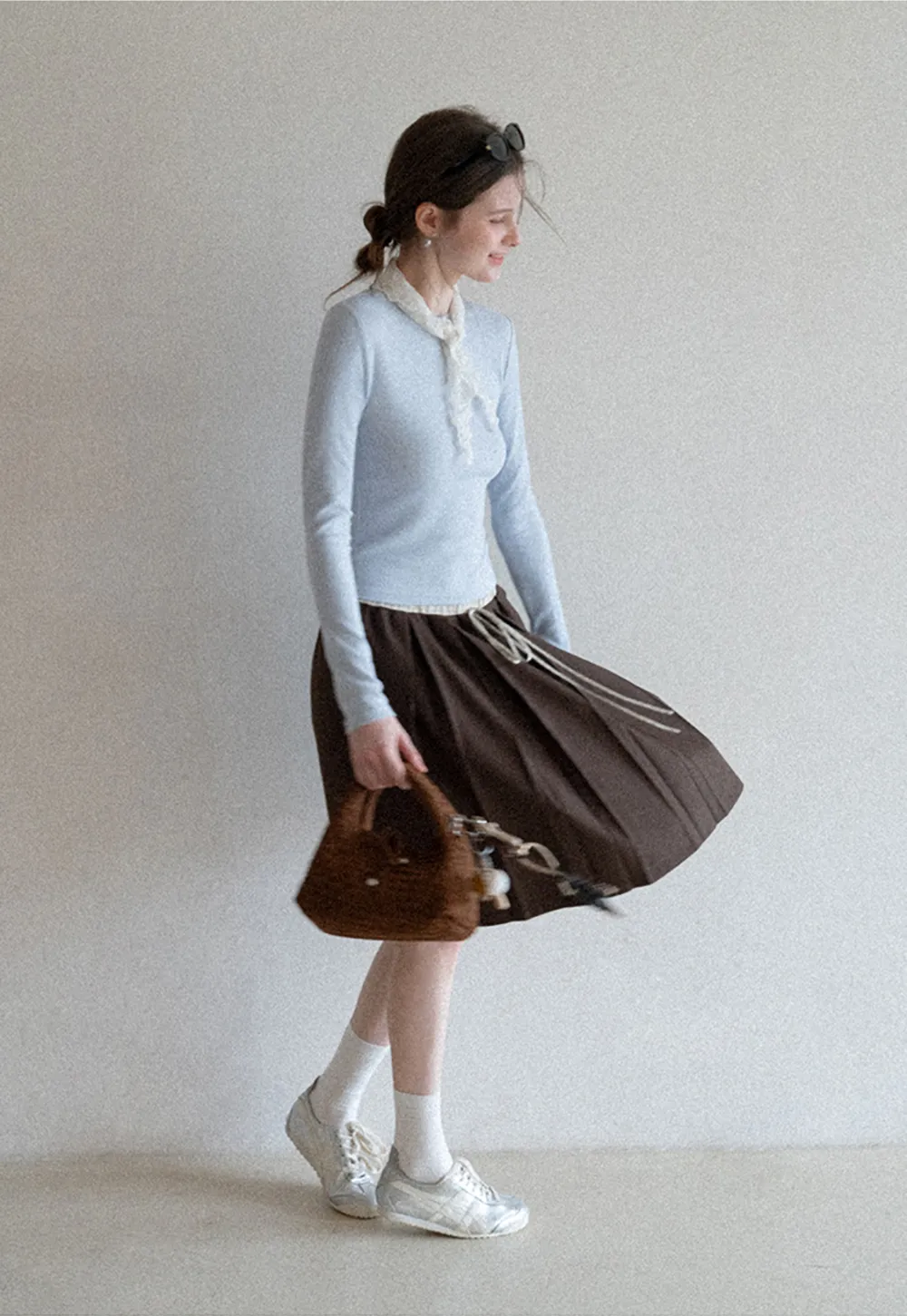 Elegant Long Sleeve Top with Neck Tie Detail