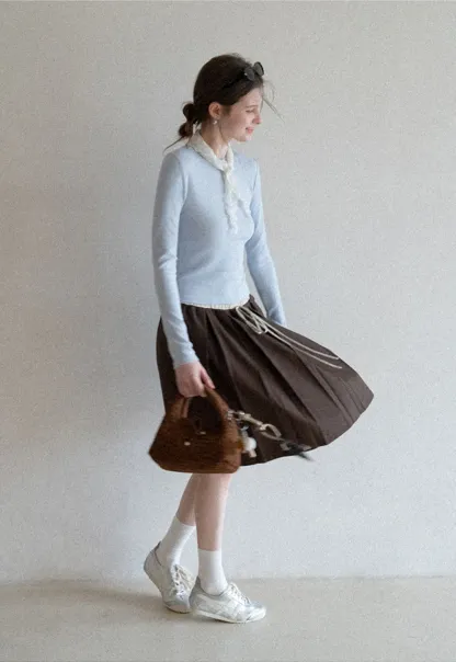 Elegant Long Sleeve Top with Neck Tie Detail