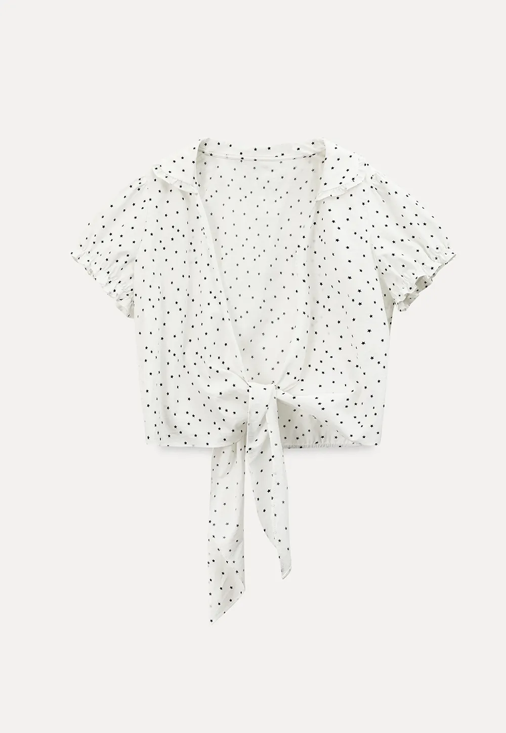 Polka dot short sleeve shirt with front tie detail