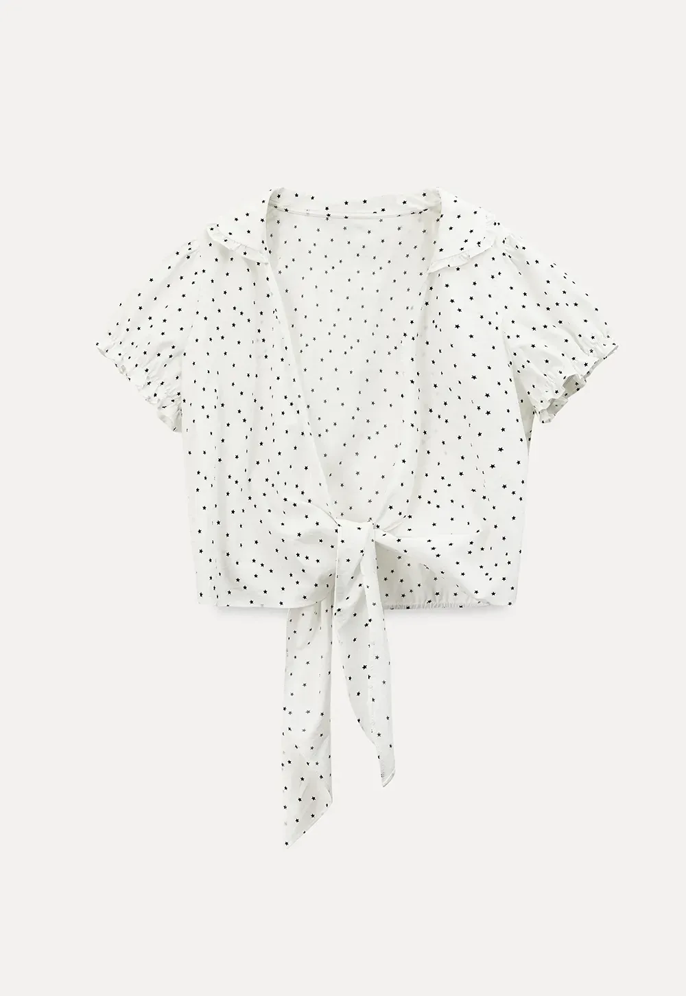 Polka dot short sleeve shirt with front tie detail