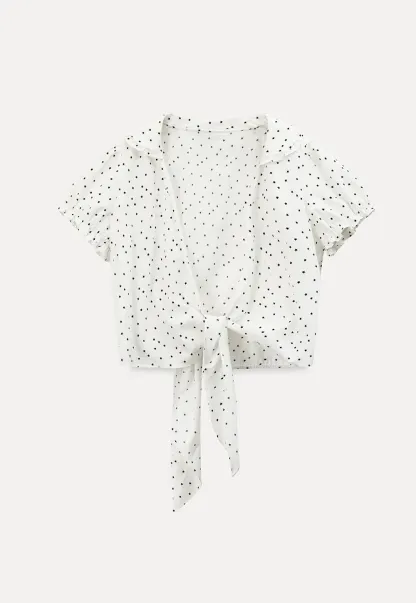 Polka dot short sleeve shirt with front tie detail