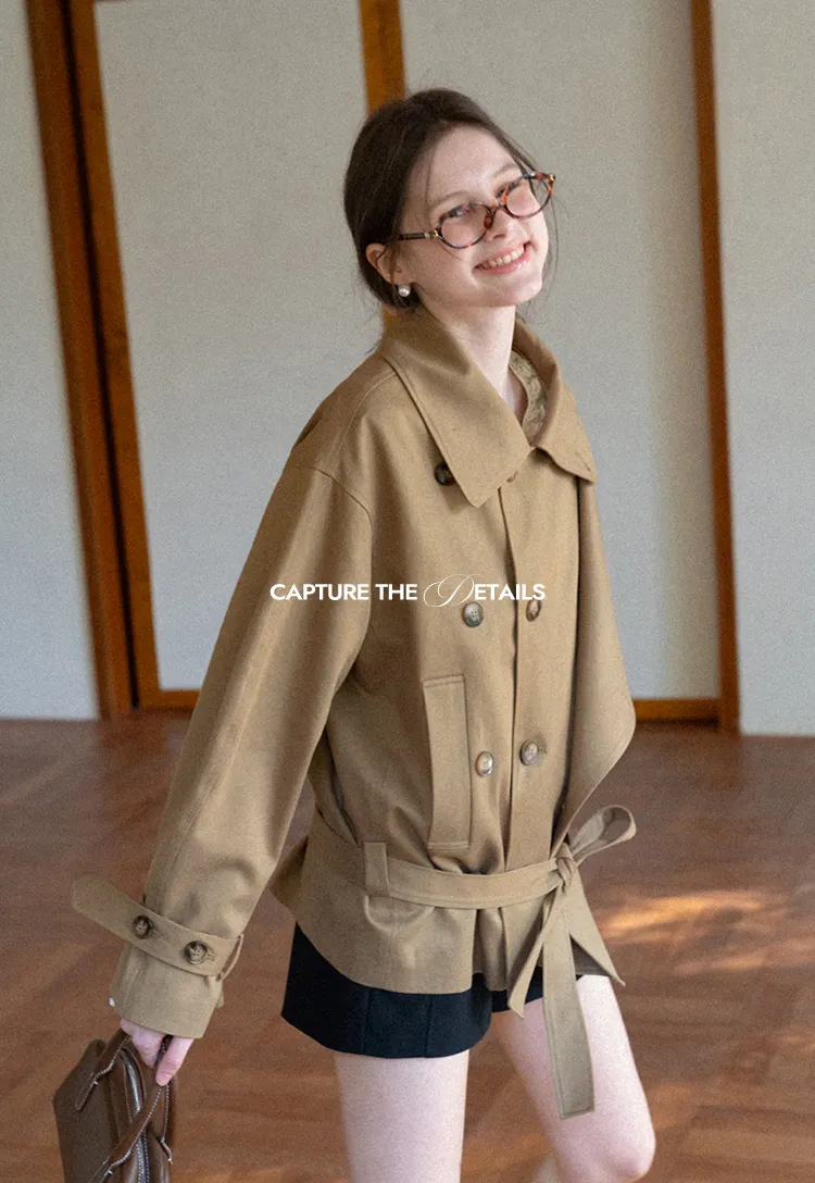 Double Breasted Short Jacket with Belted Waist