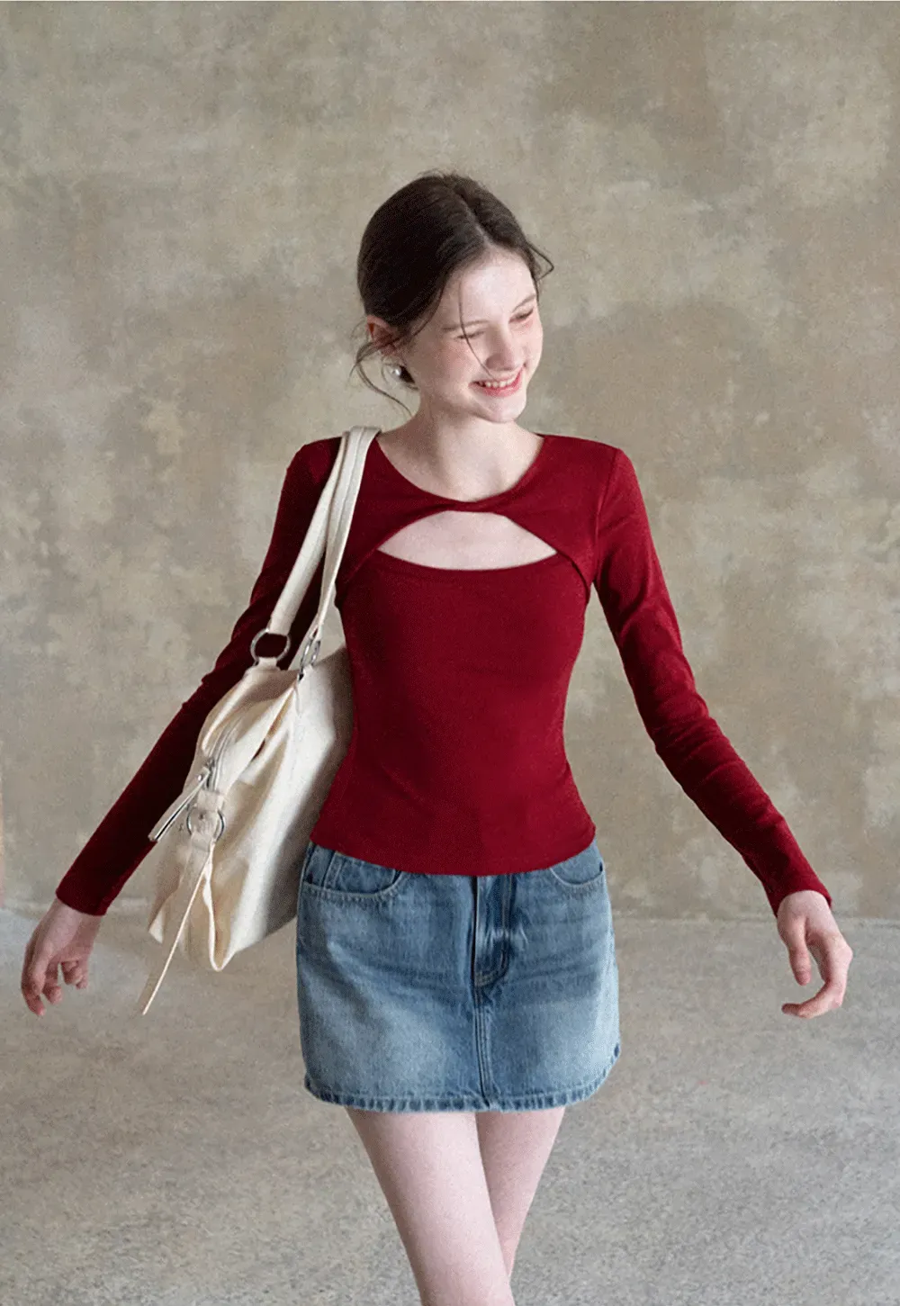 Long sleeve top with front cutout detail