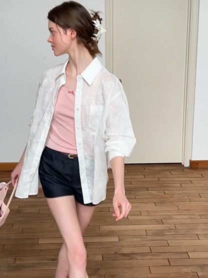 Eyelet Embroidered Button Down Shirt