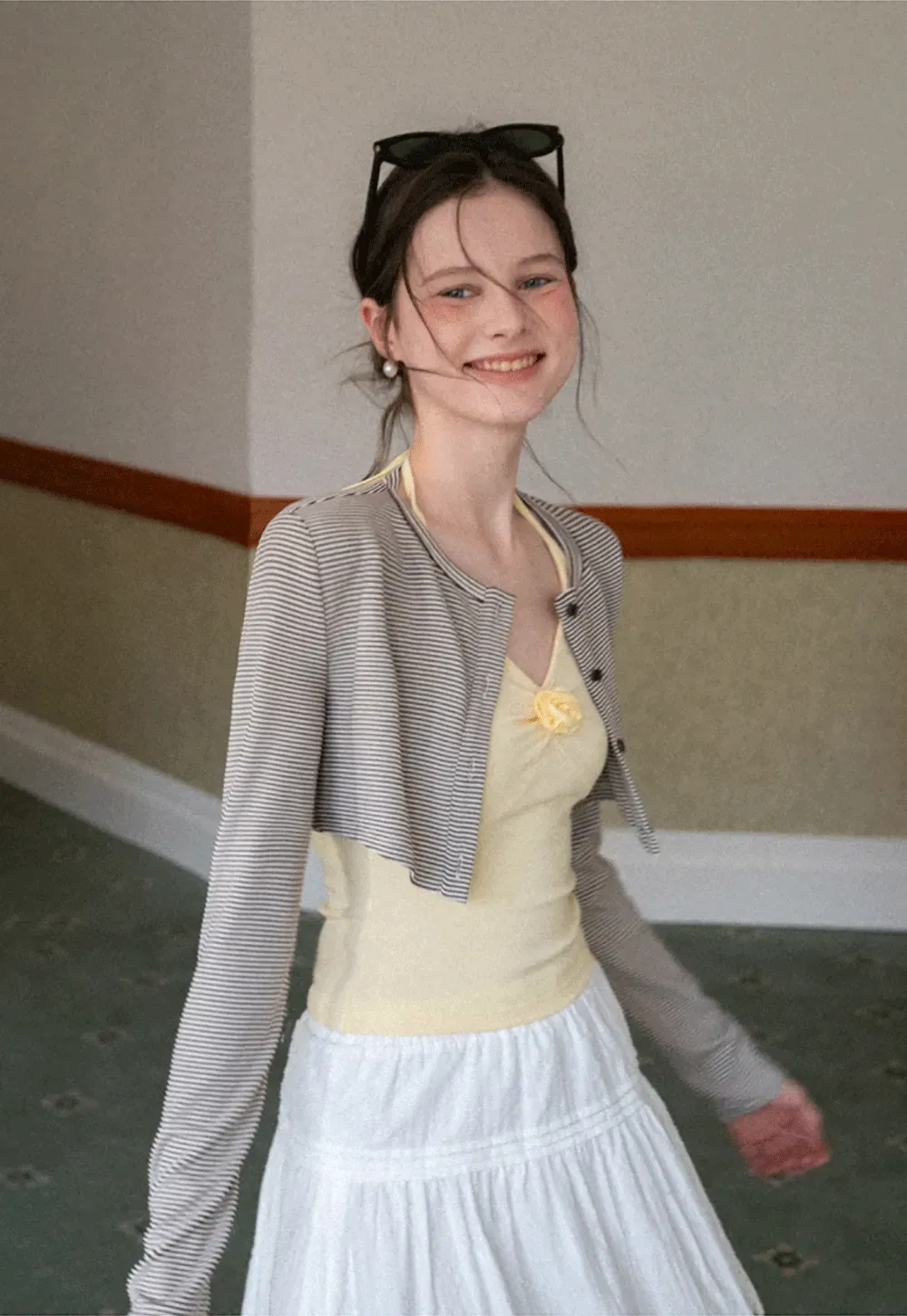 Striped cardigan with buttons and V neck tank top