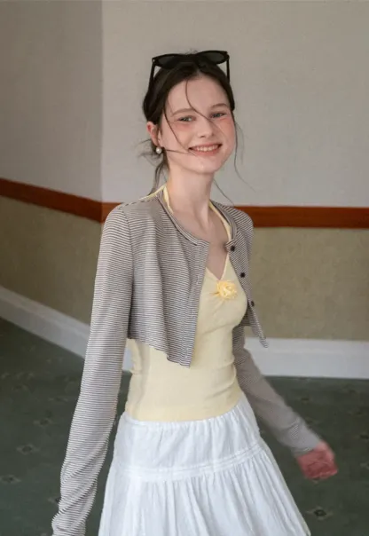 Striped cardigan with buttons and V neck tank top