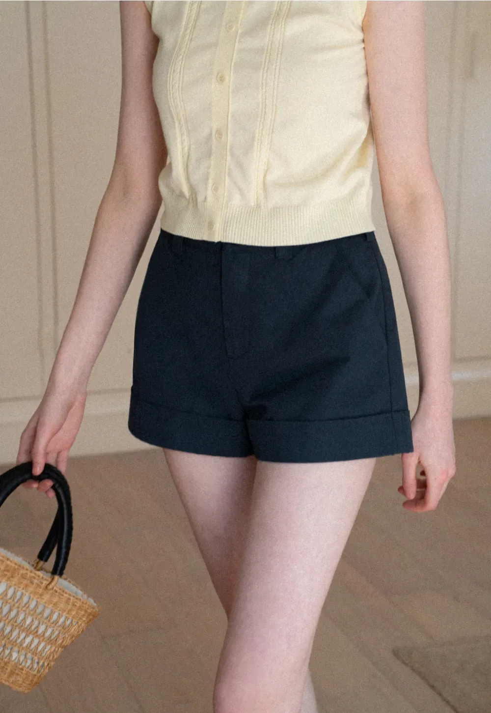 Cropped Tailored Shorts with Cuffed Hem