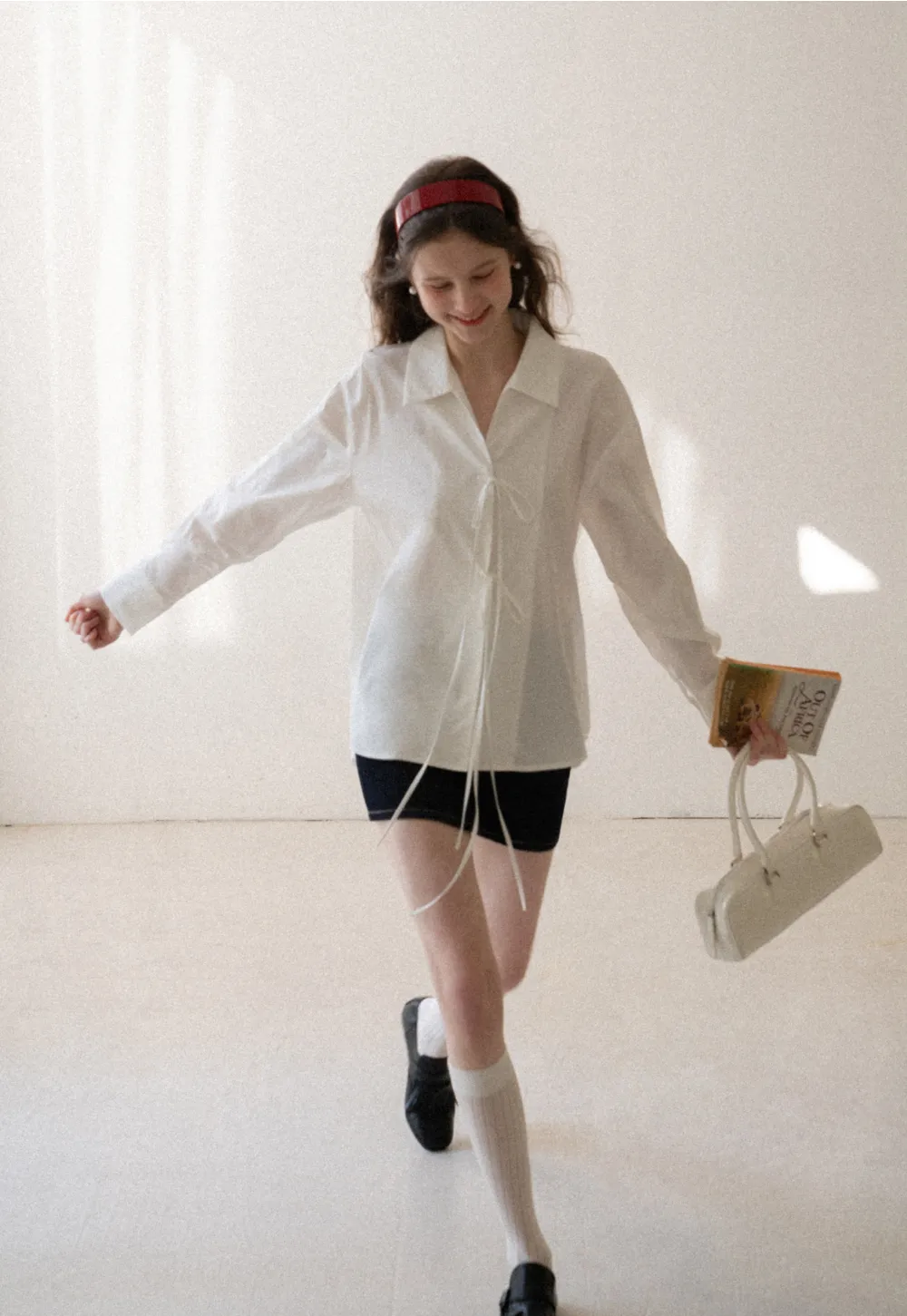 Long sleeve shirt with front tie detail