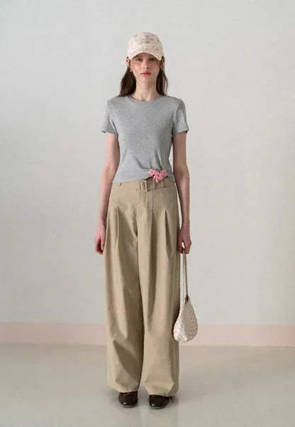 Wide Leg Pleated Casual Pants with Belt