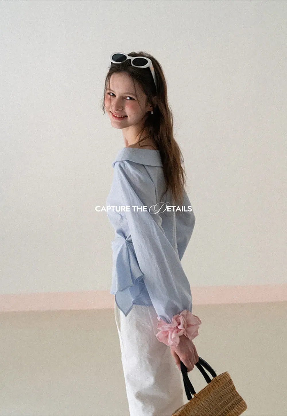 Off Shoulder Shirt with Ruched Sleeve Detail