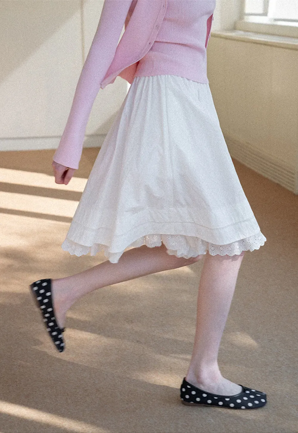 Elegant Flared Skirt with Lace Trim