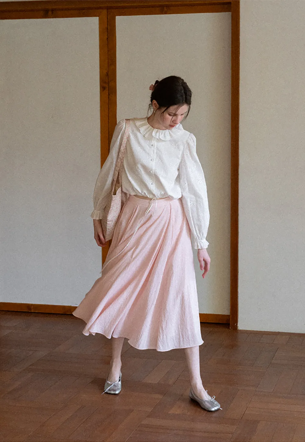 Ruffled Collar Long Sleeve Button Up Shirt