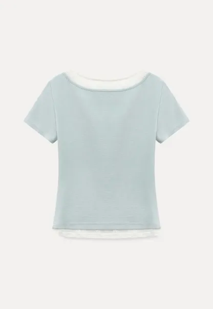 Short Sleeve T Shirt with Lace Trim