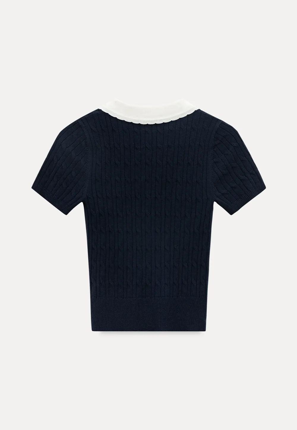 Cable Knit Short Sleeve Sweater with Collar