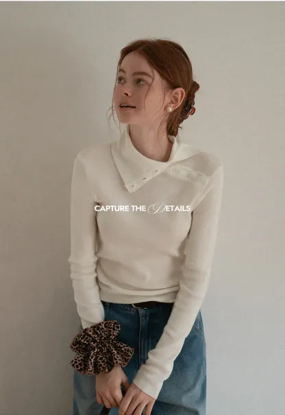 Turtleneck Sweater Long Sleeve Knitwear Women's Fitted Top