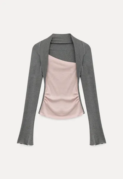 Polka dot long sleeve top with square neckline