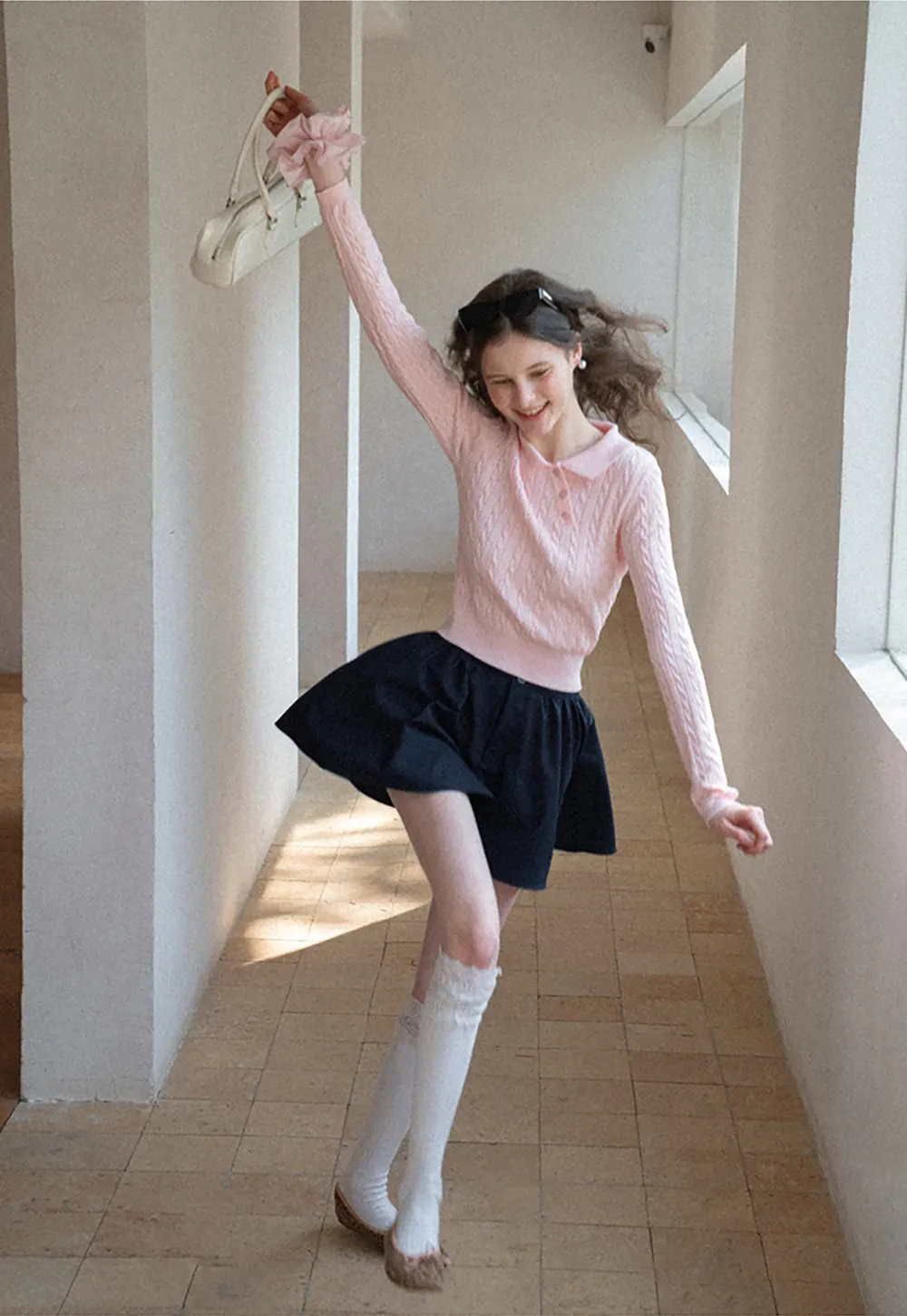 Pleated A-line Mini Skirt with Waistband