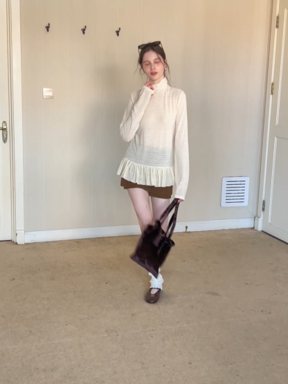 floral dot long sleeve top with ruffle hem