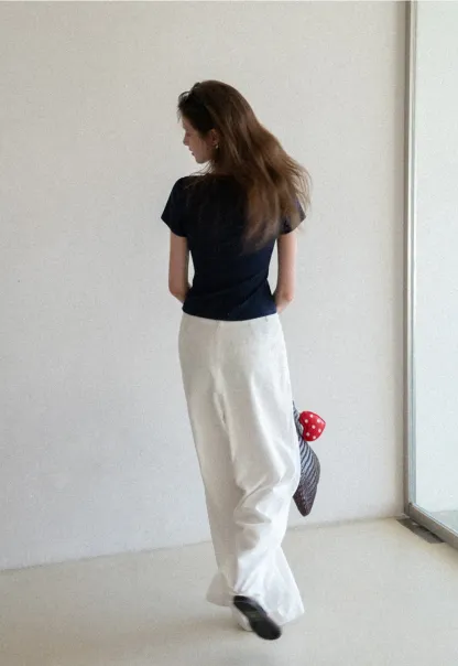 V neck short sleeve knit t shirt