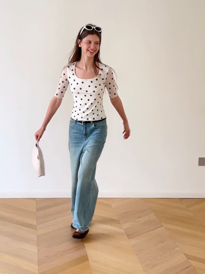 Polka Dot Sheer Sleeve Cropped T Shirt