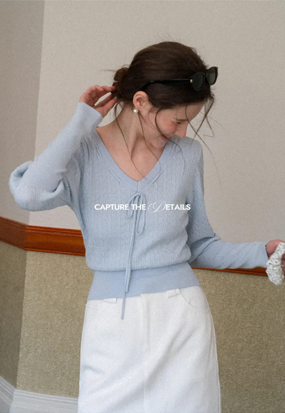 V Neck Knit Sweater with Front Tie Detail