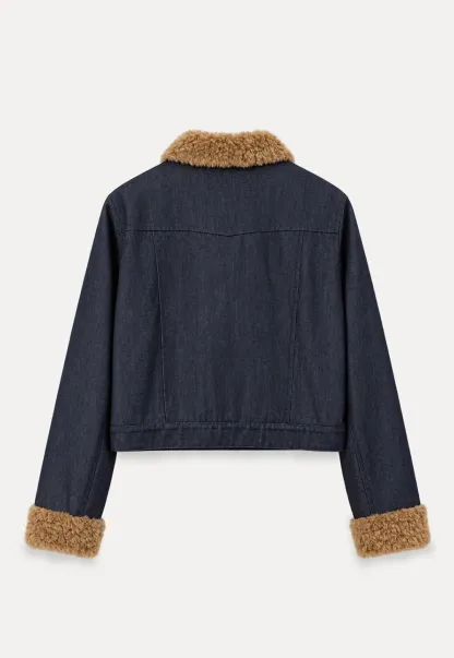 Faux Fur Trimmed Stand Collar Button Front Short Jacket