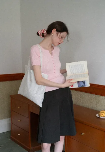 Pleated A-line Skirt with Waistband