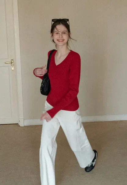 V Neck Long Sleeve Knit Sweater