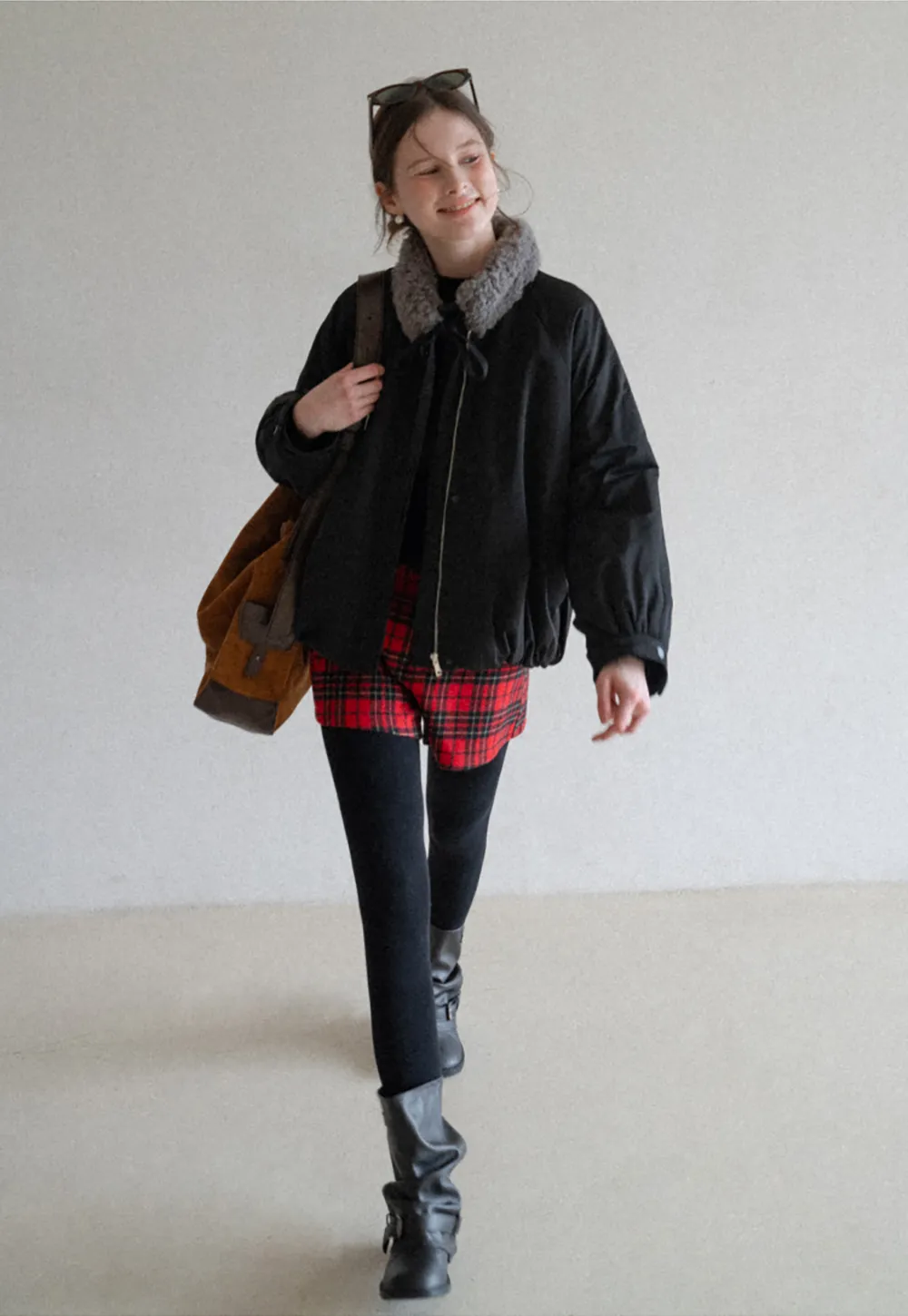 High waist plaid shorts with front pocket design