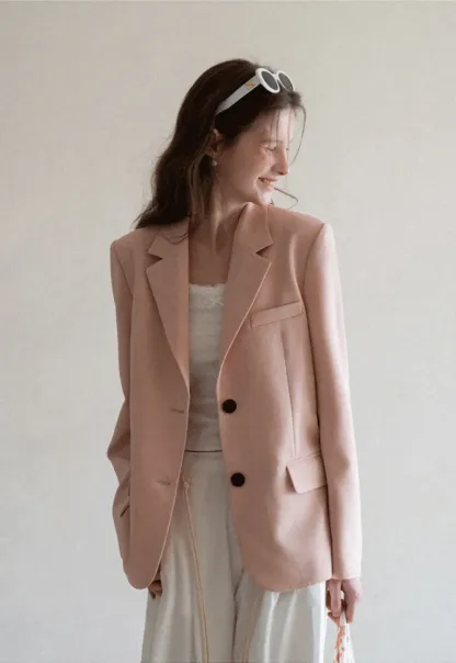 Short Jacket with Notched Collar and Sleeve Buttons