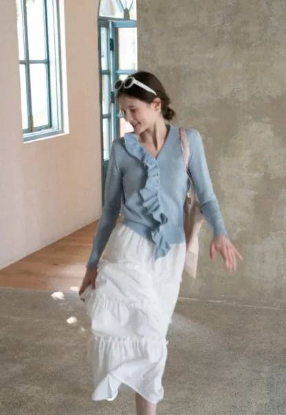 Tiered Ruffled Eyelet Maxi Skirt