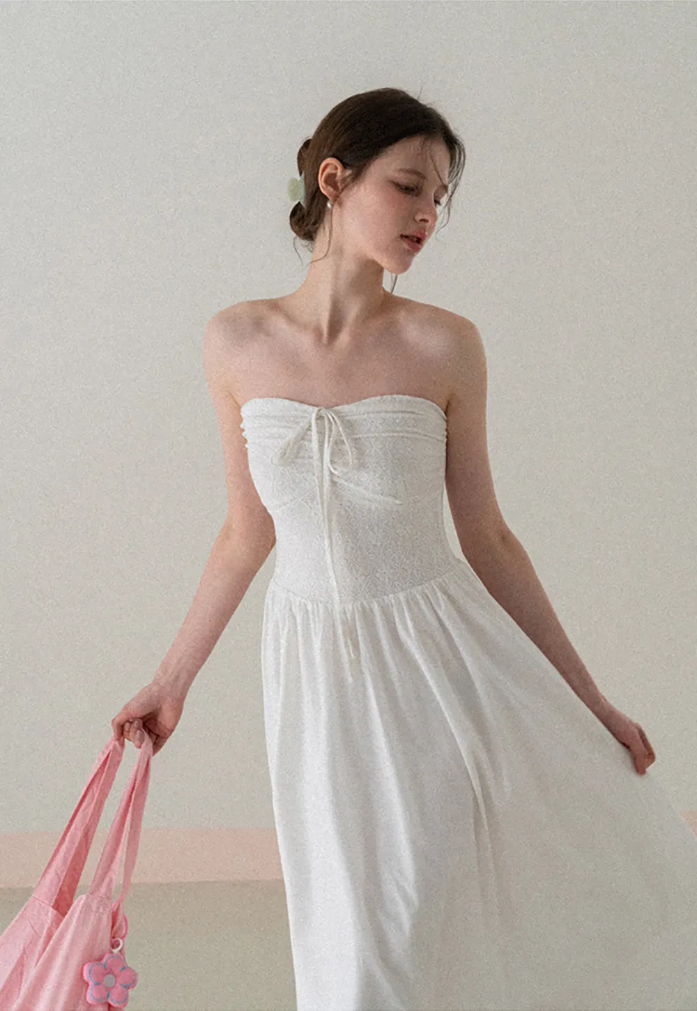 Strapless Maxi Dress with Front Bow Detail