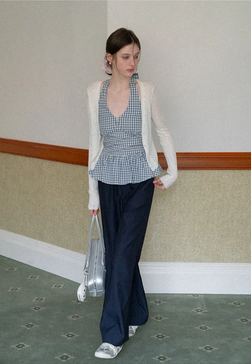 Gingham Halter Neck Peplum Top