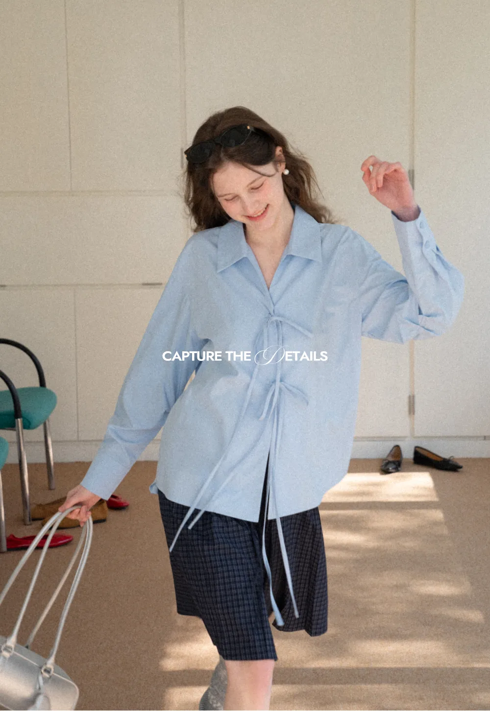 Long sleeve shirt with front tie detail