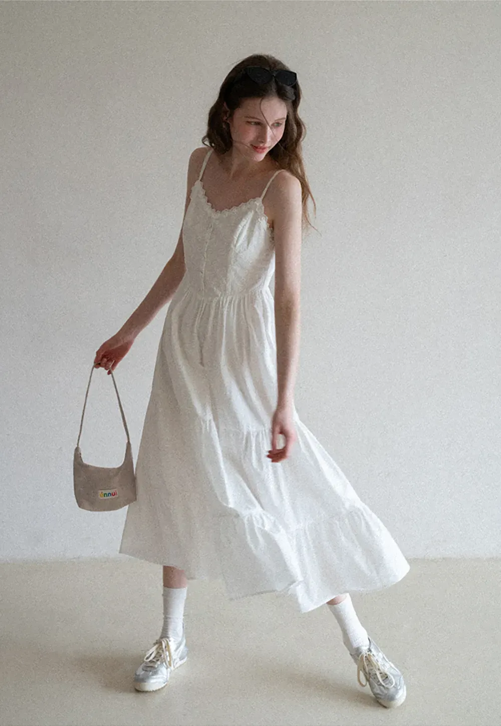 Lace Trimmed Tiered Strap Dress