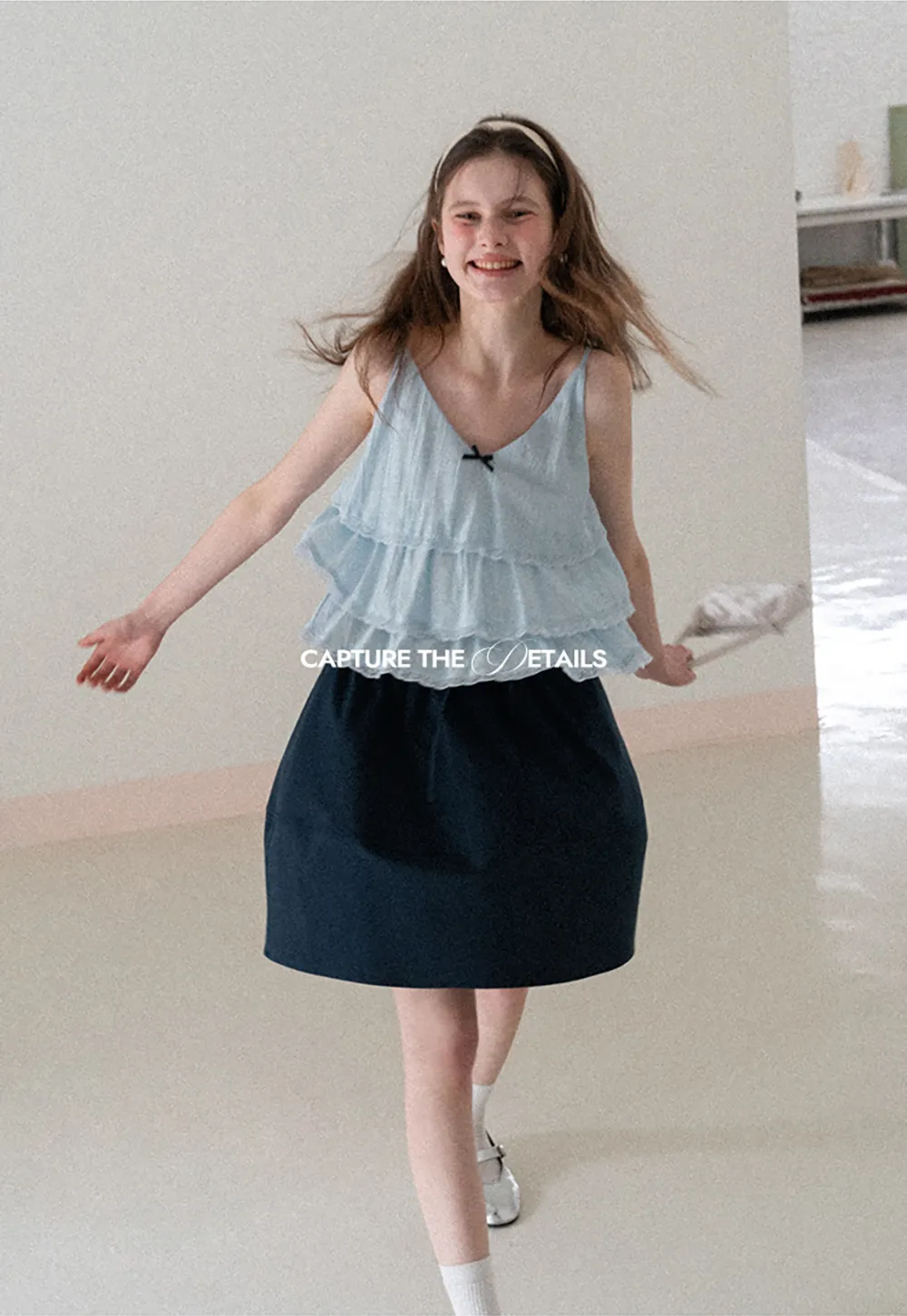 A-line skirt with drawstring waist and layered hem